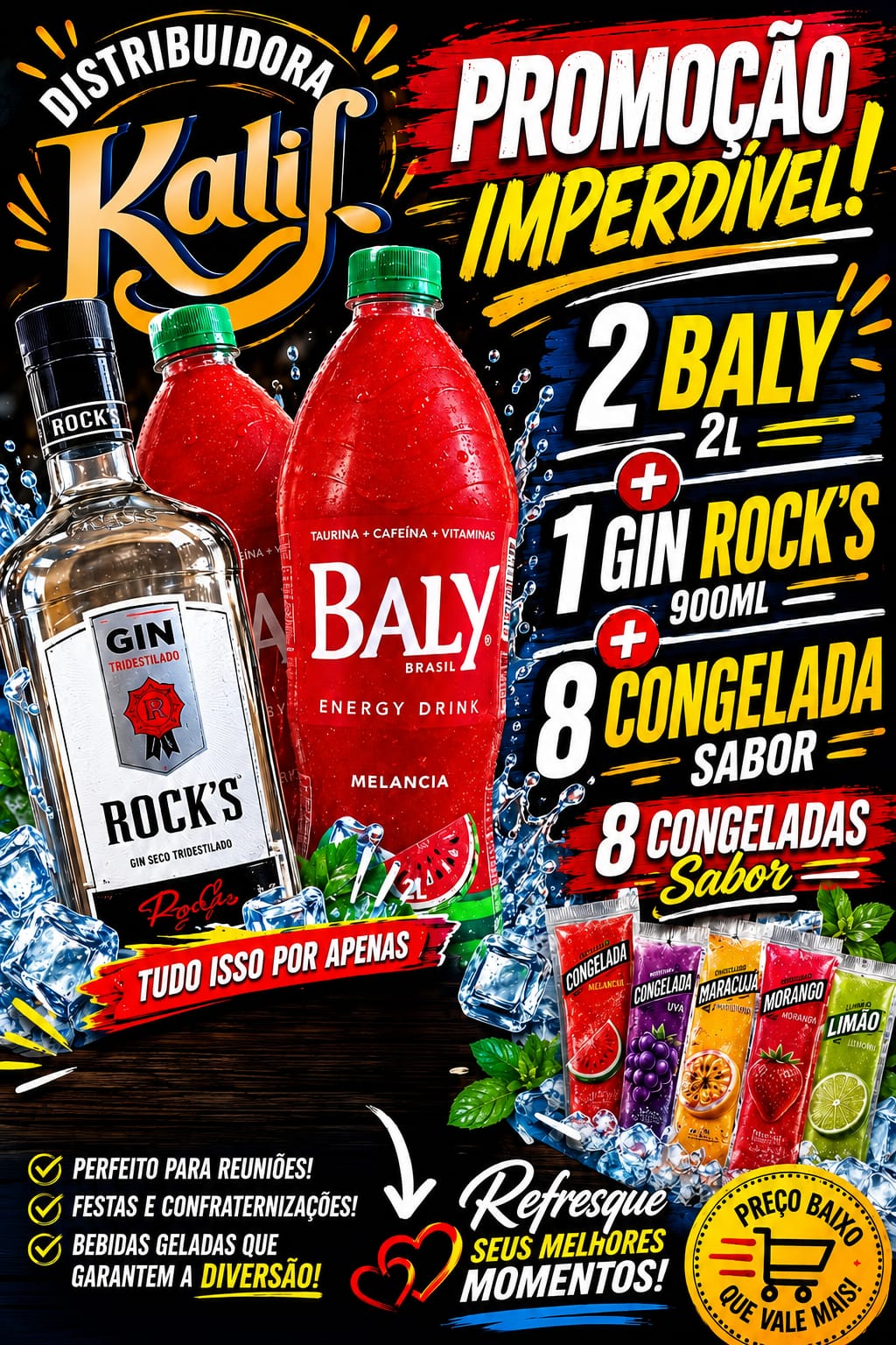 2 Baly 2L + Gin Rock's 900ml + 8 Congeladas