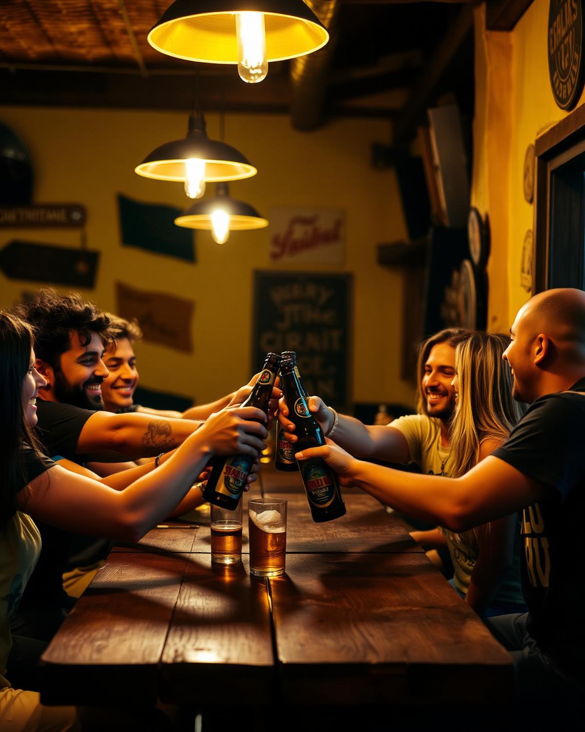Amigos brindando com produtos da Distribuidora Kalif
